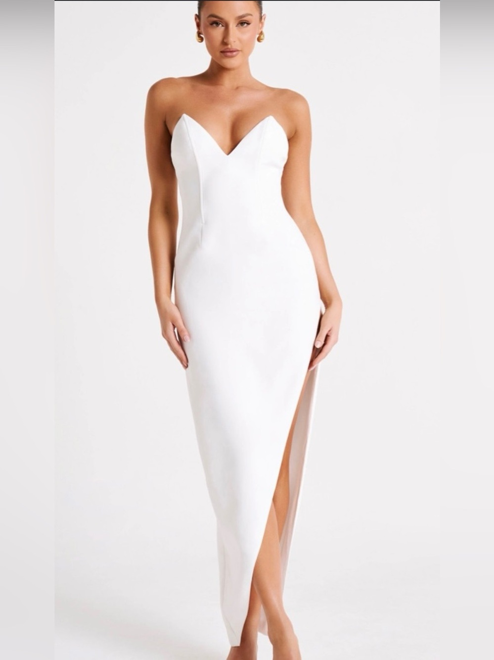 MESHKI Natasha Pointed Corset Maxi Dress in White - Size Small Formal Bridal